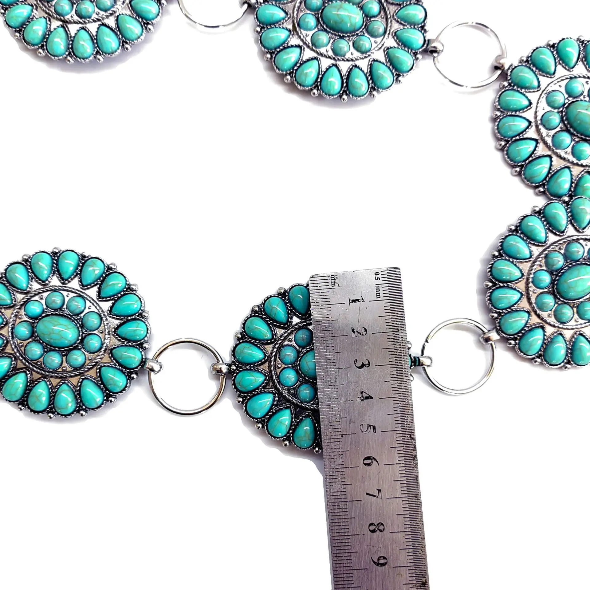 Europese En Amerikaanse Ingang Lux Hot Metal Gesneden Vintage Turquoise Ingelegde Riem Tailleketting