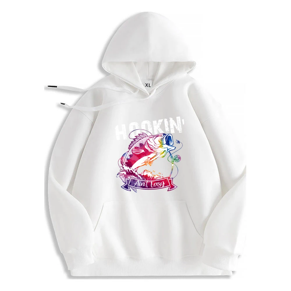 Hookin' Ain T Easy Funny Fishing Hoodie Streetwear Trendy Design Sweatshirt For Men Graphic Long Sleeve