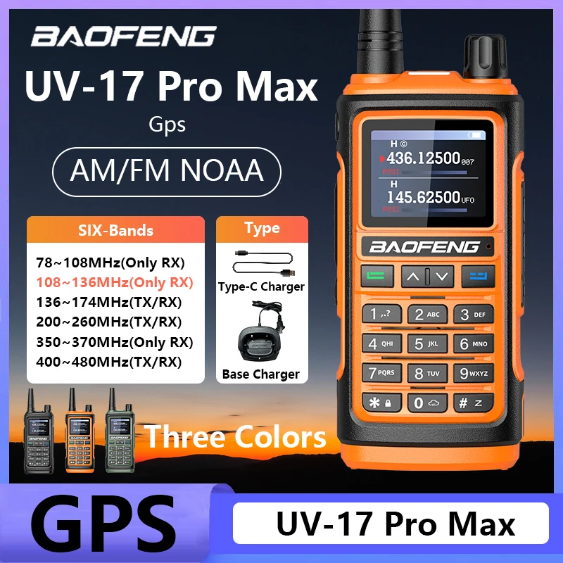 

Baofeng UV 17 Pro Max GPS Walkie Talkie Air Full Band Long Range Wireless Copy Frequency Two Way Radio Type-C 999 Channels NOAA