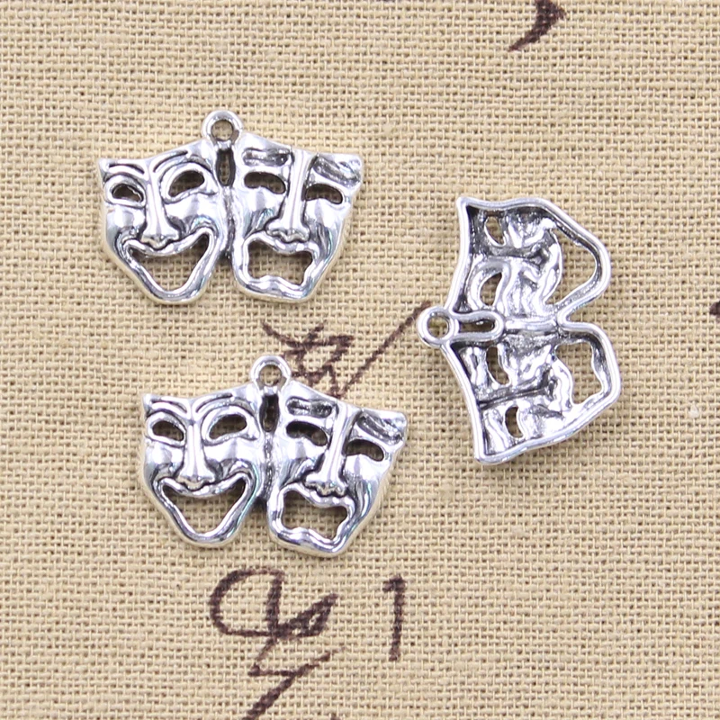 Charms Cry Laugh Mask PROM Mask Antique Silver Color Pendants DIY Crafts Making Findings Handmade Tibetan Jewelry view 6
