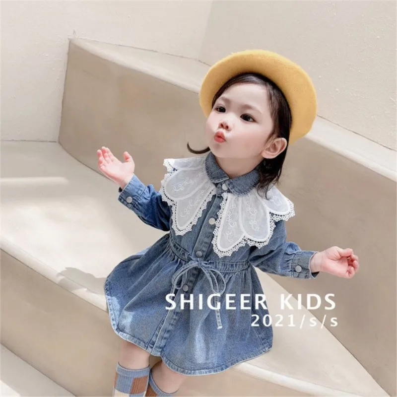 2024 new Spring Autumn Girls Baby Kid Fashion denim Dresss  children Embriodery Princess Birthday Clothes Vestidos