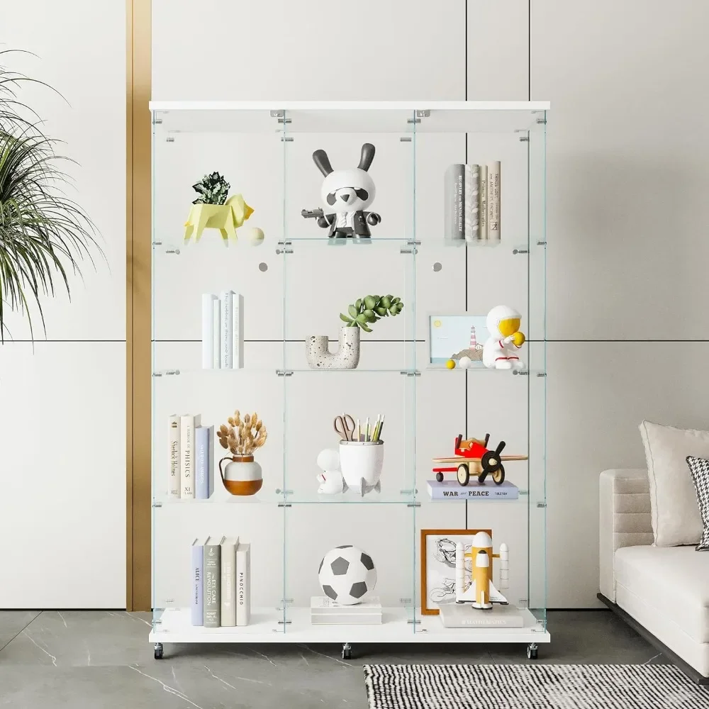 Glass Cabinet, 4 Tier Oversized Glass Display Cabinet, Glass Display Cabinet, Floor Standing Bookcase Corner Cabinet