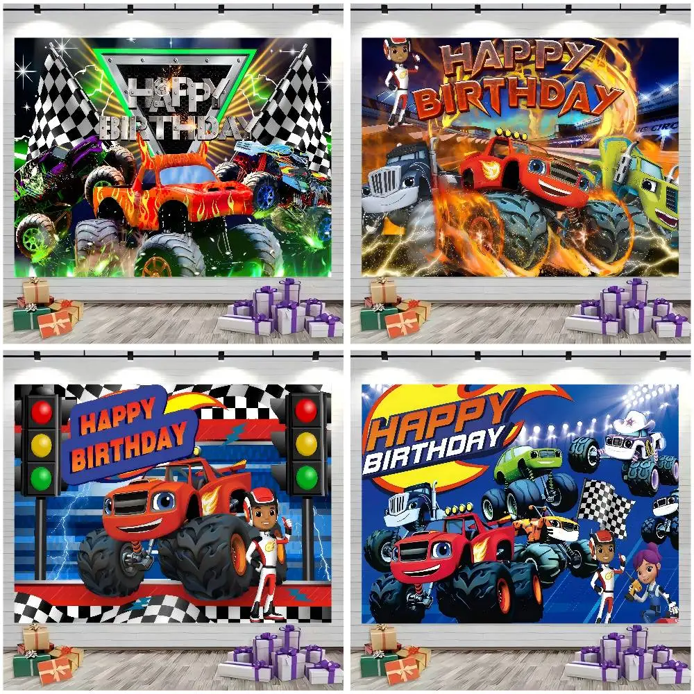 Halo Blaze and the Monster Machines Geburtstags-Hintergründe für Fotografie, Kinderposter, Blumen, Ballondekoration, Fotohintergrund