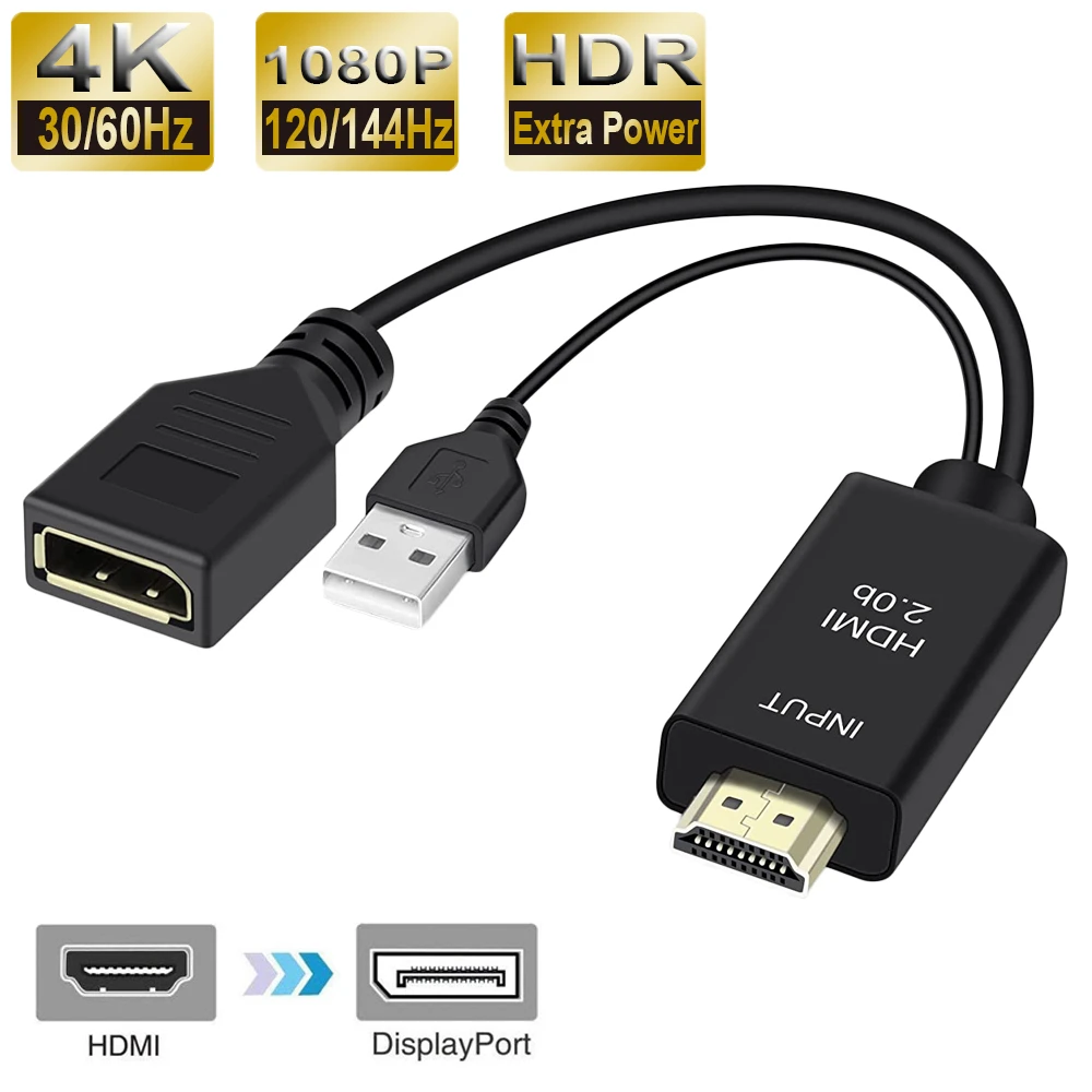 Najlepszy adapter HDMI na DisplayPort 4K 60Hz 2026, kabel konwerter HDMI 1080P 120Hz na DP, męski HDMI 2.0 na żeński DisplayPort 1.4 PC