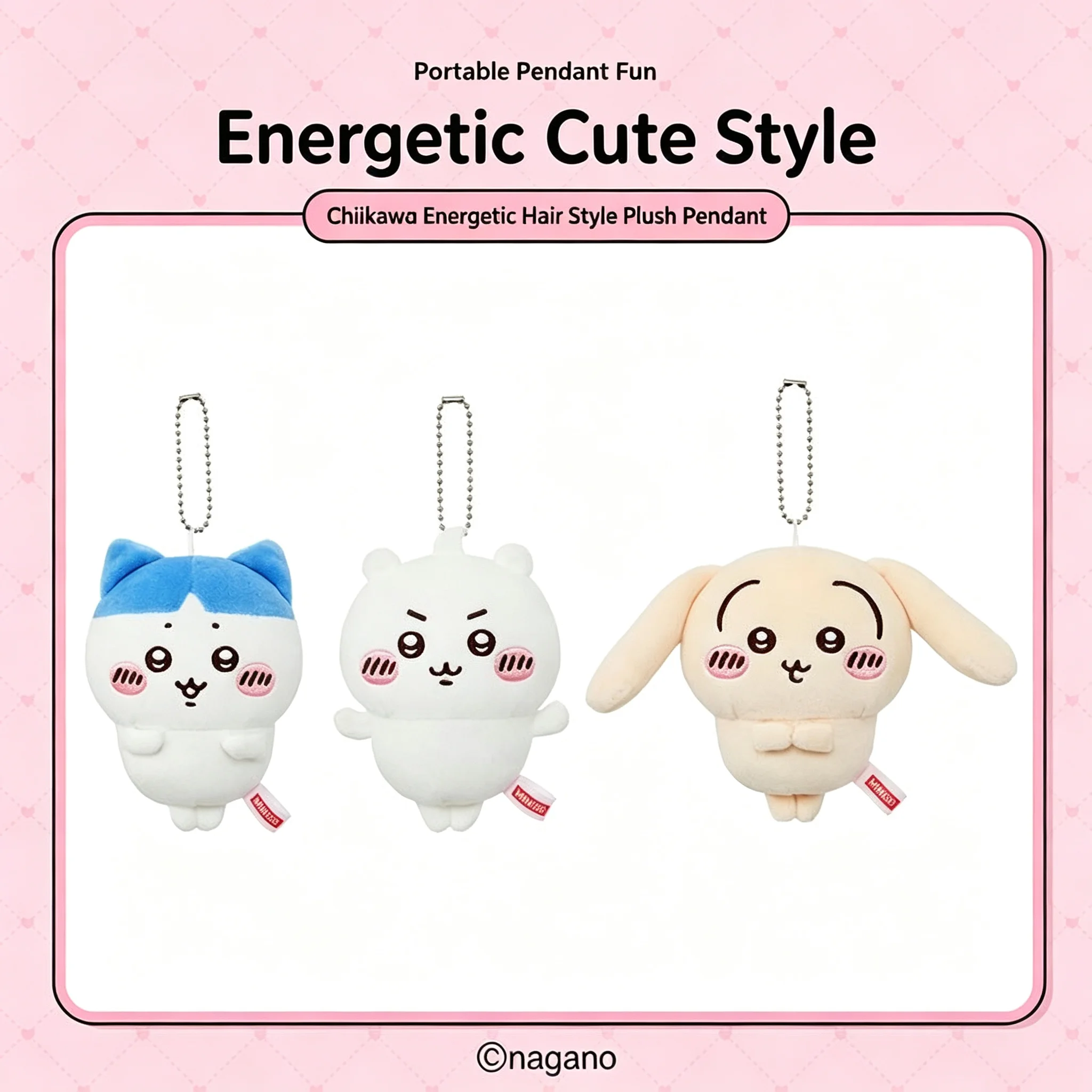 Authentic Energetic Hairstyle Plush Keychain 11cm Cute Hachiware Usagi Stuffed Doll Bag Pendant Anime Collectible Ornam