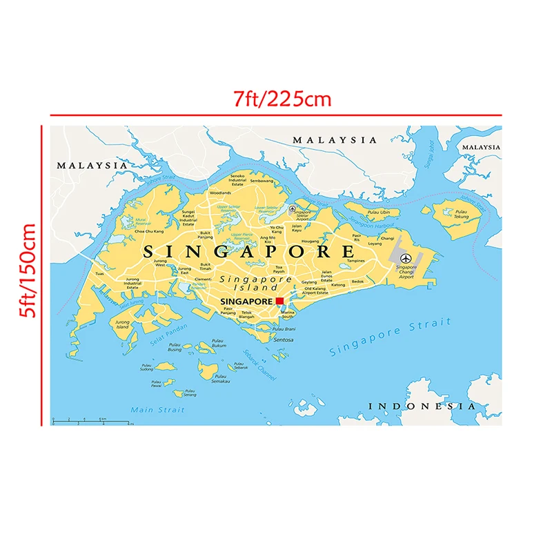 225*150cm The Singapore Administrative Map Non-woven Canvas Painting Wall Art Poster Unframed Print Living Room Home Decoration