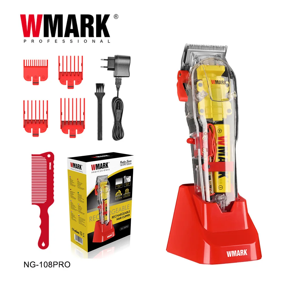 NEW WMARK Transparent Hair Clipper Oil Head Electric Push Shear NG-108PRO Hair Trimmer with Stand 7300RPM