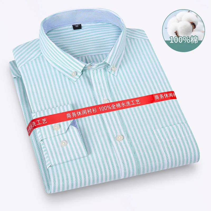2025 New in Men's Social Shirt Pure Cotton Oxford Luxury Brand Thin Soft Buttoned Plaid Formal Work Western Clothing