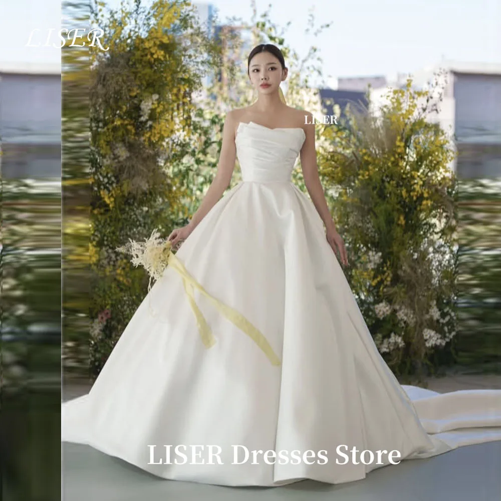 Liser Elegant Sweetheart A-Line Simple Korea Wedding Dresses Silk Satin Photo Shoot Customize Bridal Gowns 웨딩드레스 Corsets