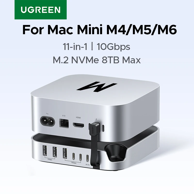 UGREEN USB HUB for Mac Mini M4/M5/M6 Docking Station M.2 NVMe SSD 8TB Max 10Gbps USB-A&C Ports SD&TF 170MB/s USB Splitter Dock