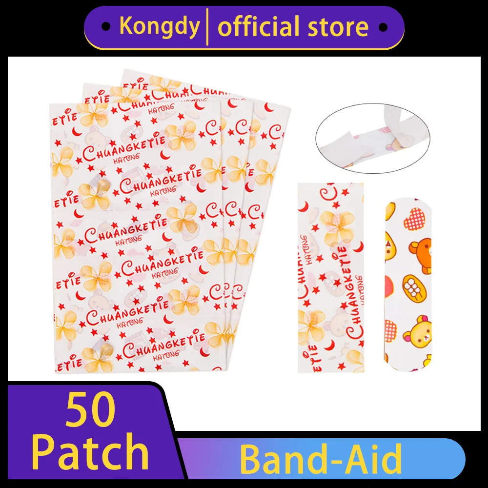 KONGDY Cute Cartoon Waterproof Band Aid 50 Pieces, Emergency Kit Curativo Adhesive Bandages Outdoor Wound Closure