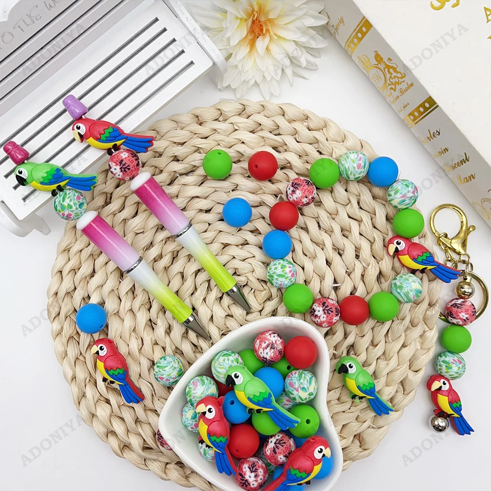 32/44-teiliges 3D Papageien-Serie Silikonperlen-Set für DIY Perlenketten, Armbänder, Stiftdekorationen, Schmuckanhänger usw. Feiertags-Geburtstagsgeschenk – Detail 5