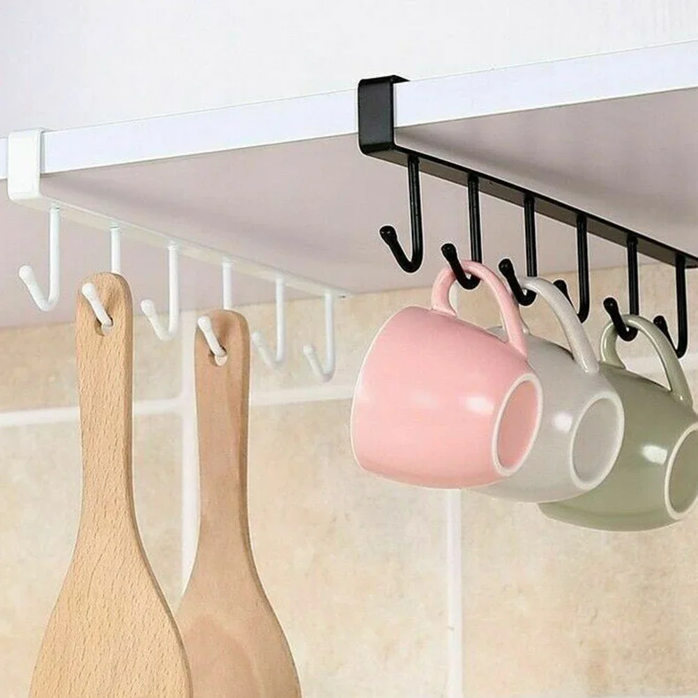 Kitchen Storage Hook Mug Cup Hanger Organizer 6 Hooks Shelf Wardrobe Cabinet Rack Holder Punch-free Hook Bathroom Accessories