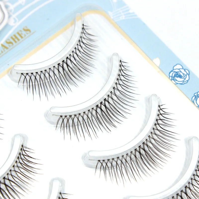 032 handgemachte falsche Wimpern wieder verwendbar dunkelbraun natürliche 5 Paar Wimpern transparenten Stiel oberen Wimpern Frauen Make-up Verlängerung werkzeug