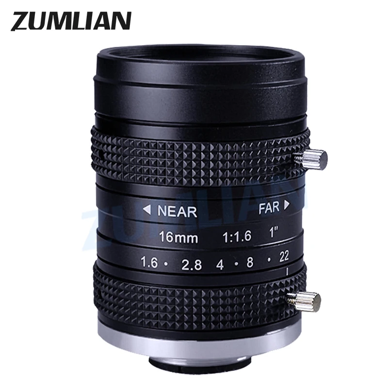 ZUMLIAN 16mm Industrial Lens 1 Inch C Mount 5MP Fixed Focal Length F1.6 Manual Iris Camera FA CCTV Machine Vision Lens