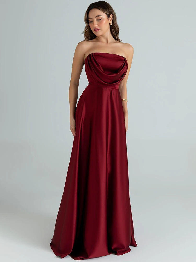 Mozision Satijn Off-shoulder Strapless Sexy Maxi Jurk Vrouwen Jurk Elegante Mouwloze Backless Avond Club Party Lange Jurken
