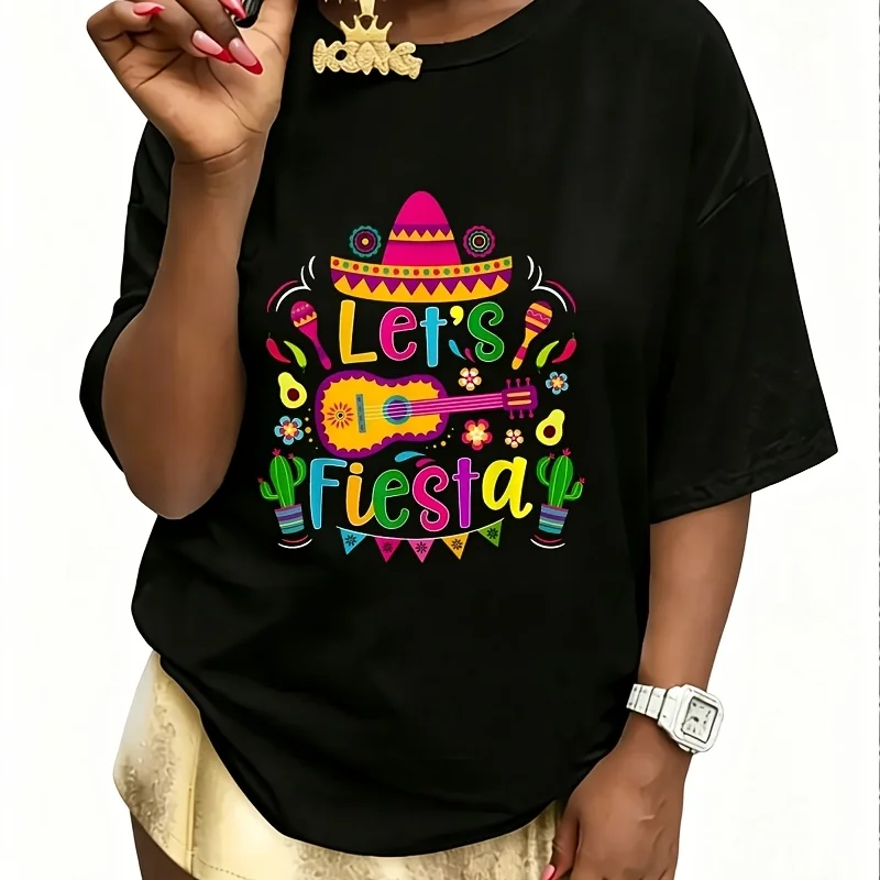 Let's Fiesta Women's 100% Cotton T-Shirt Fun Print Short Sleeve Top Casual Round Neck Tee S-5Xl