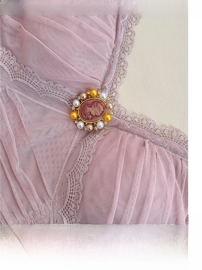 Ele Princ Robe violette avec train Broderie lourde Cadeau d'anniversaire pour femme Taille haute Jupe trapèze Longue Polyester F...