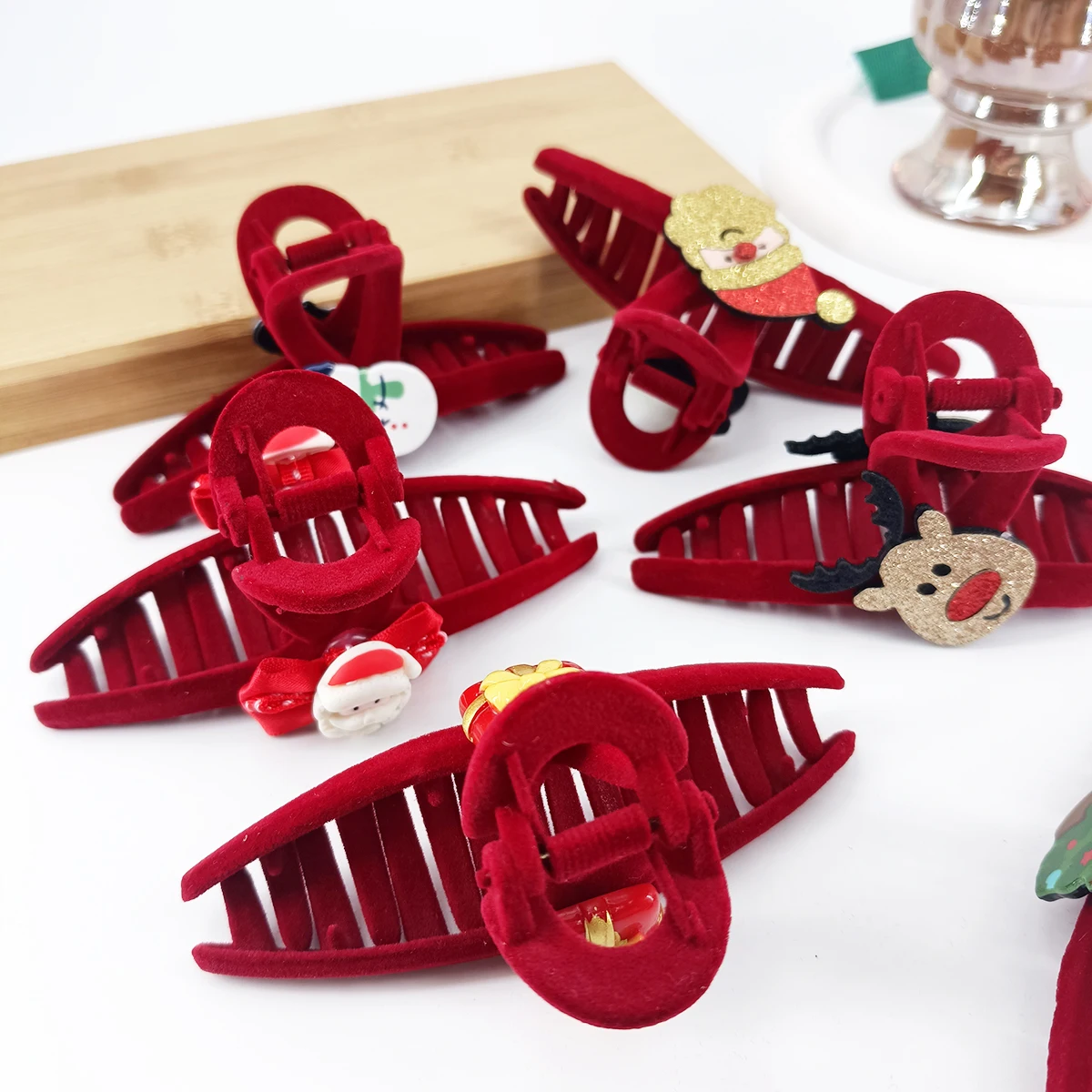 Weihnachtstag, rote Beflockung, Hai-Clip, festlich, glücklicher Reichtum, Haarklammer, großer Kopfschmuck, chinesisches Neujahr, Haargreifer für Mädchen