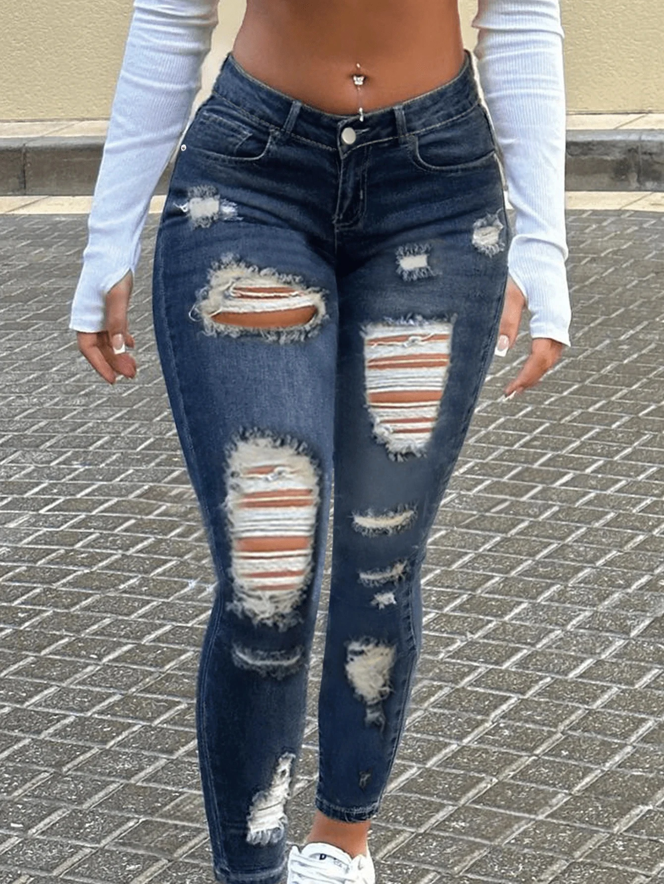 High Waisted Warm Fleece Lined Y2K Ripped Skinny Jeans Women Stretch Denim Vintage Retro Style Comfort Fit Fashion