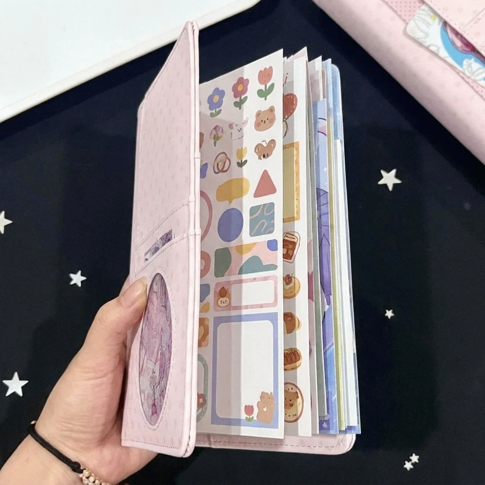Kawaii PU Cover A6 Loose Leaf Notebook Pink Polka Dot Journal Notebook Clip-on 45 Sheets Diary Book School