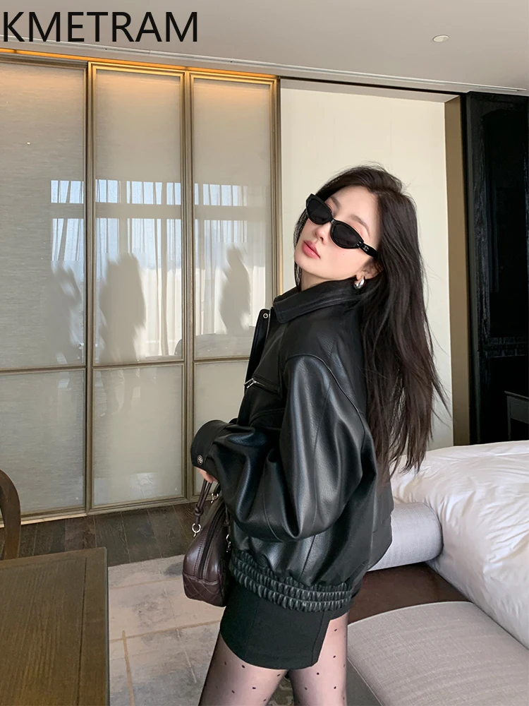 100 % Oberschicht-Schaffelljacke für Damen, lockere schwarze Echtlederjacken, neu in Oberbekleidung, Herbstkleidung, 2025 Damen,...