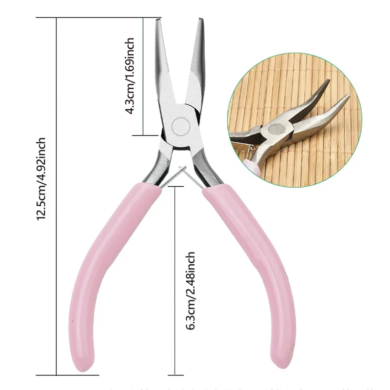 5-Zoll-tragbare Mini-Diagonalzangen-Sets aus rosa Metall, rund, gebogen, Nasenschneider, handgefertigt, Perlen für DIY-Schmuckherstellung – Detail 12