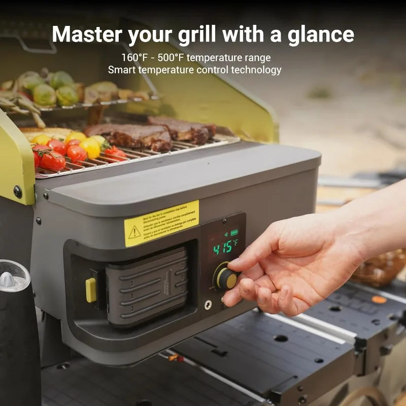 Fire'n'Go 20V Portable Wood Pellet Grill Smoker, Electric Tabletop Pellet Smoker, 287 Sq.In. Cooking Area