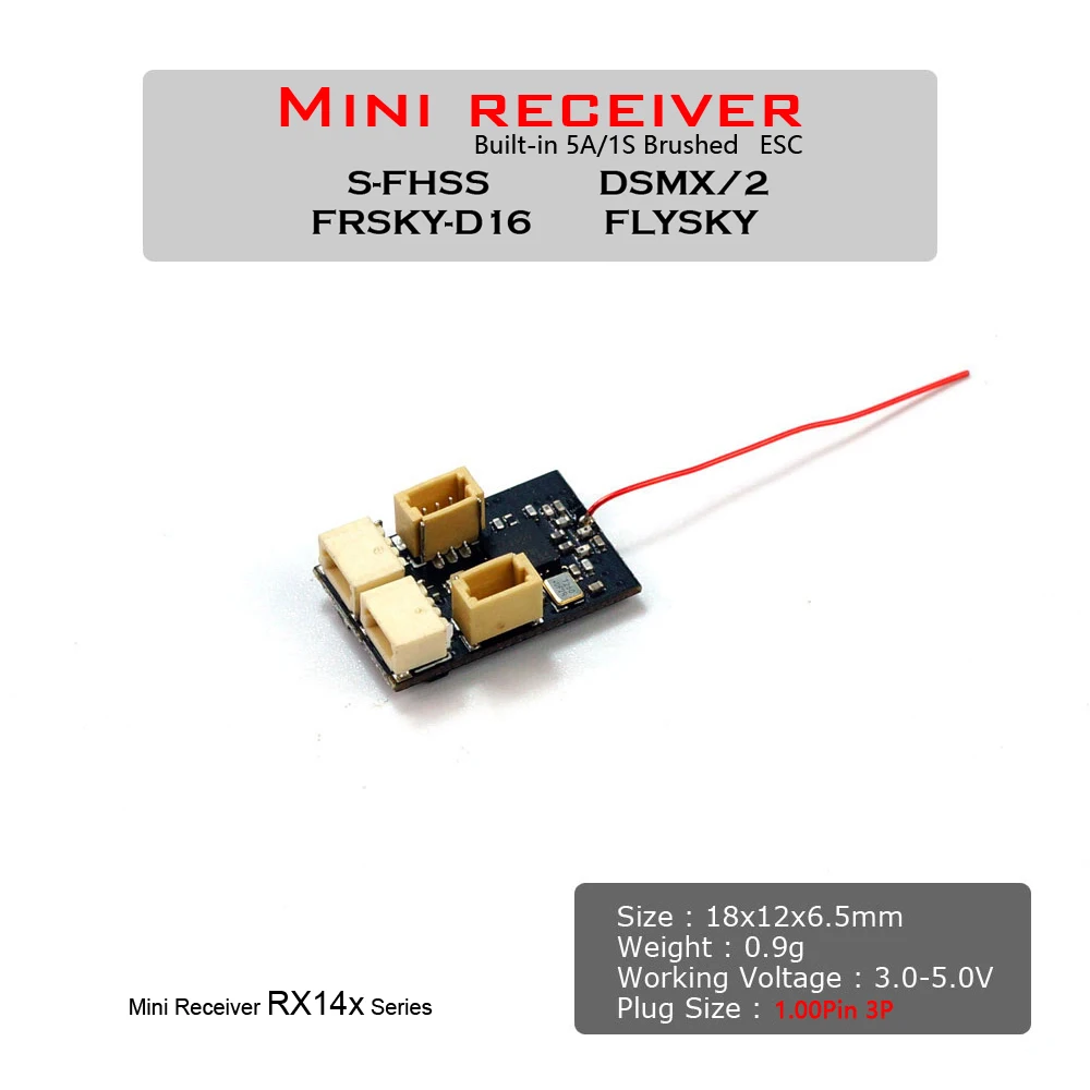 Free Shipping RX14 Mini Receiver Integrated 5A/1S Brushed ESC for micro indoor airplanes Dancing Wings Hobby Support S-FHSS DSMX