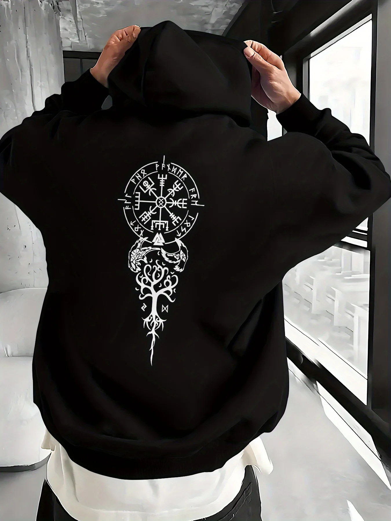 Mens Viking Mythology Graphic Hoodie Casual Pullover