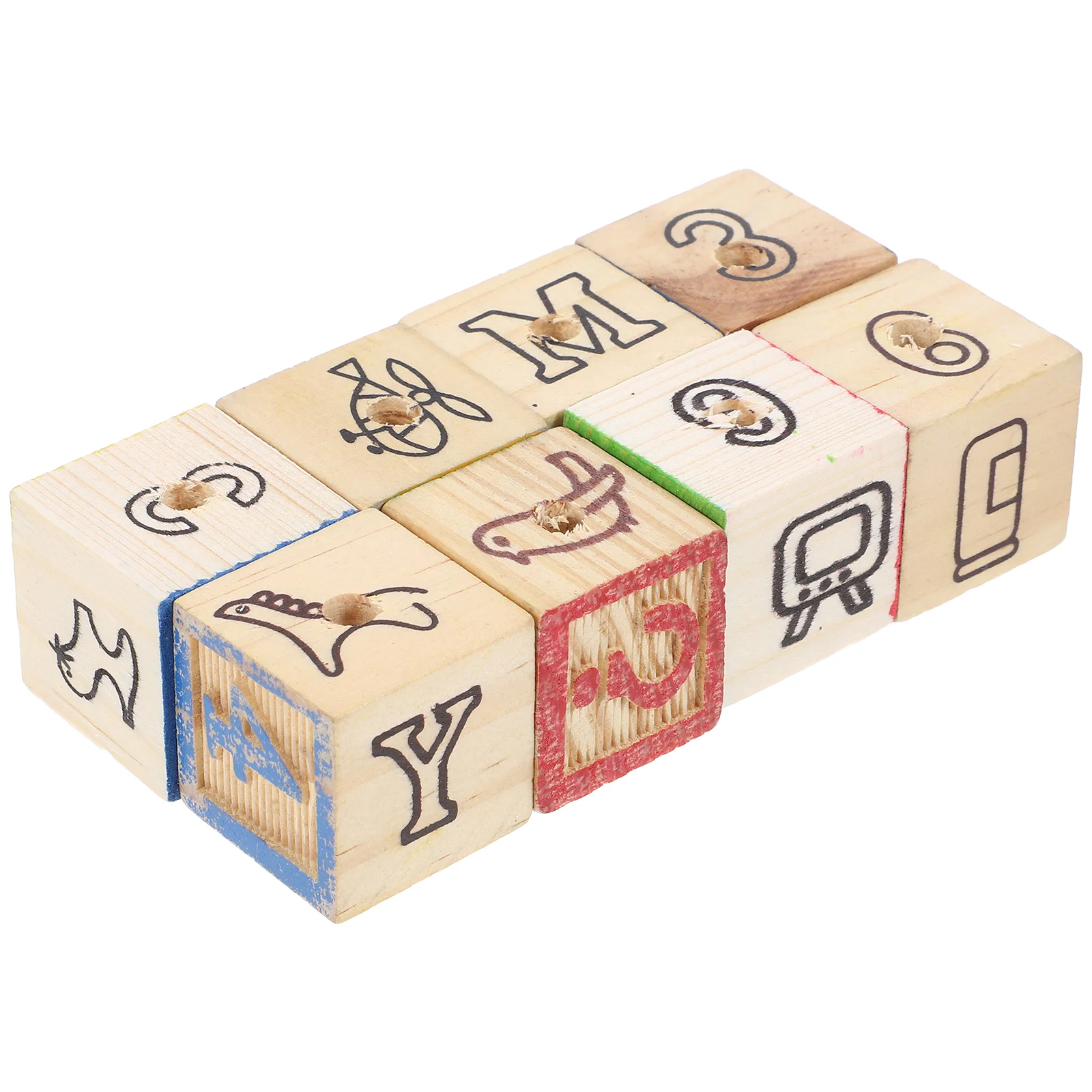 

8 Pcs Wooden Letter Numbers Blocks Alphabet Block Thicken Pattern Educational Toy for Pet Parrots (Random Pattern, with Hol