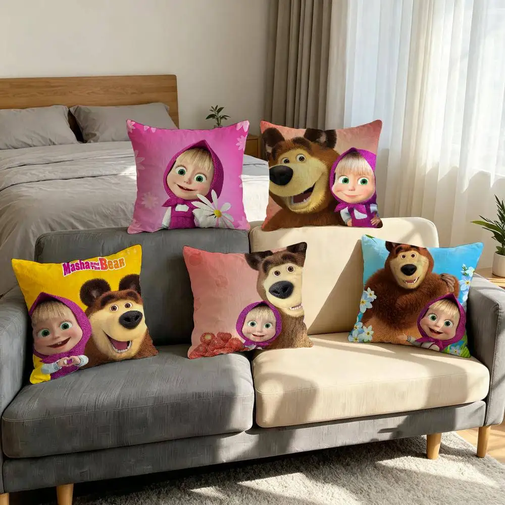 M-Masha And B-Bears cushion cover soft Comfortable Pillow Case for Sofa Living Room Cartoon Home office Decor Protective Covers
