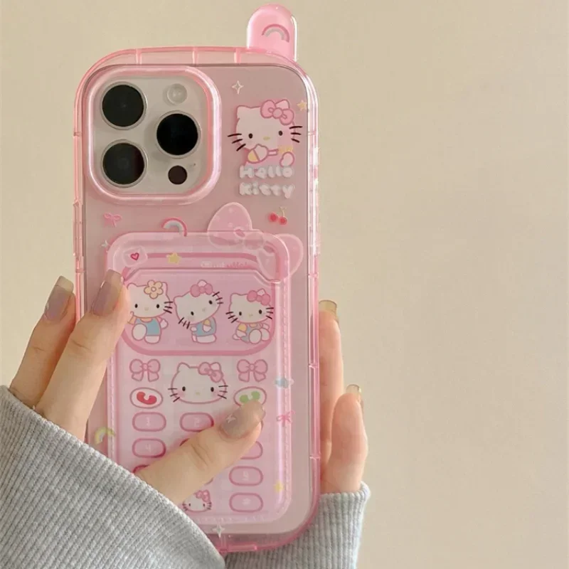 3D Cute Cartoon Sanrio Hello Kitty Card Wallet Pocket Phone Case For iPhone 15 14 13 12 11 Pro Max Clear Soft TPU Cover