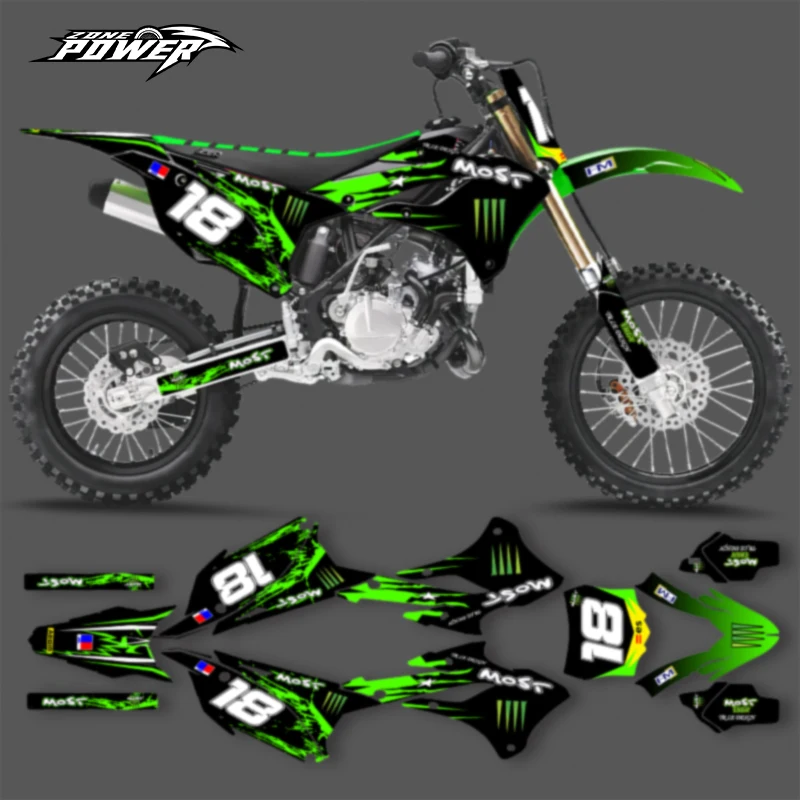 

Powerzone для Kawasaki KX85 KX 85 2022 2023 2024, мотоциклетная графика, фоновые наклейки, наборы наклеек, номер, имя на заказ