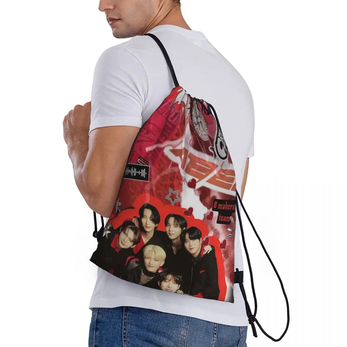

Kpop Star Singer Idol ATEEZ ATINY Backpacks Fashion Drawstring Bundle Pocket Sports Bag Book Bags for Man Woman Students