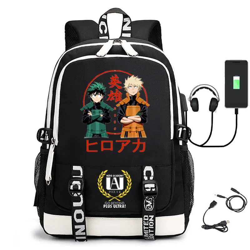 Sac à dos d'école étanche pour enfants, cartable de voyage avec USB, Anime My Hero Academia, pour garçons et filles