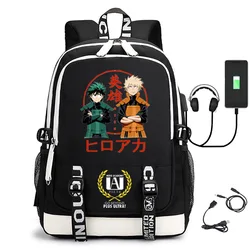 Anime My Hero Academia Schoolbag Backpack Kids Boys Girls Students Oxford Waterproof Cartoon School Bag USB Travel Backpack