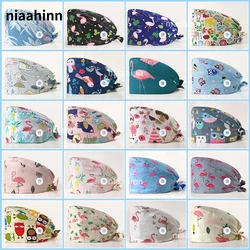 100%cotton Medical Surgery Hat Adjustable Scrub Cap Animal Printed Surgical Hat Doctor Nurse Work Cap Breathable Veterinary Hats