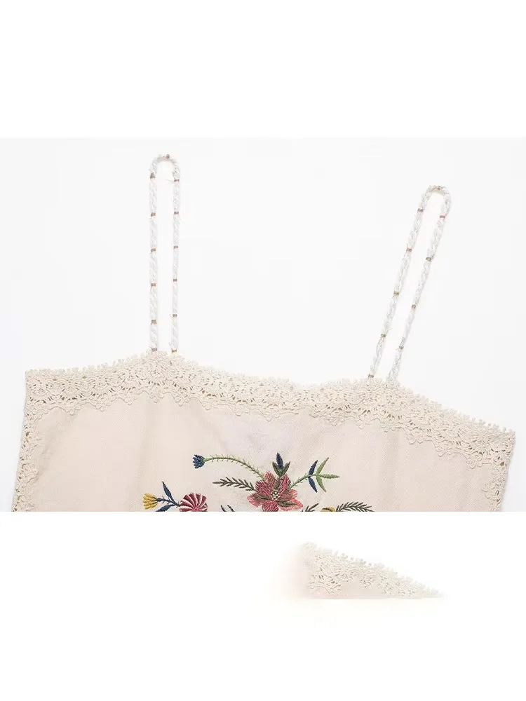 Setelan Celana Pendek Wanita Musim Panas HH, Atasan Tanpa Lengan dengan Hiasan Bordir Kasual + Celana Pendek dengan Saku dan Tali Serut di Pinggang Elastis