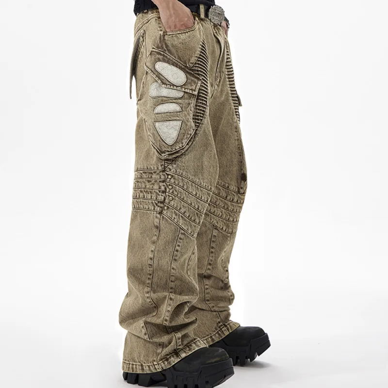 HKSH Lente Herfst Nieuwe heren Tij Y2K Origineel Ontwerp Streetwear Donkere High Street Style Verontruste Gedrapeerde Denim Broek Ins HK5253