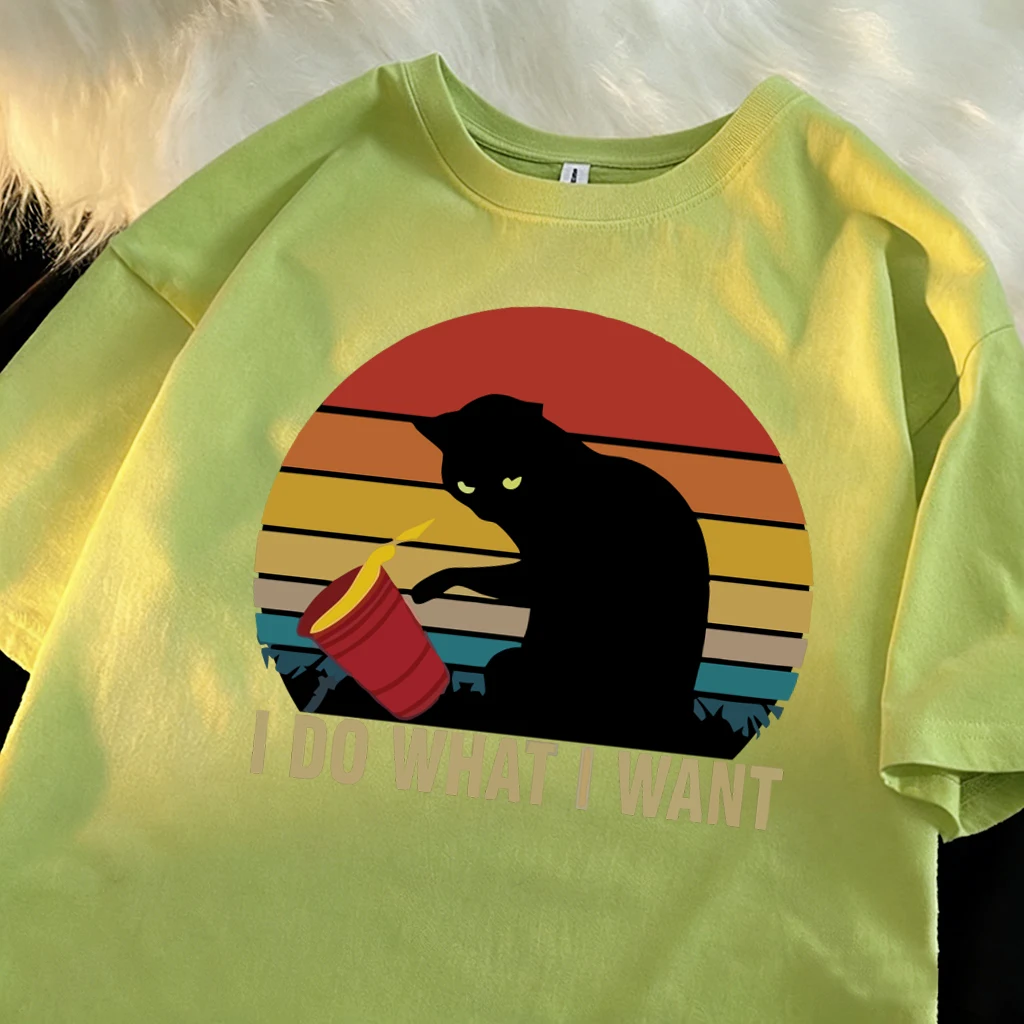 T-Shirts mit Katzenmotiv für Herren, Sommer, Baumwolle, O-Ausschnitt, All-Match, lässiges Oberteil, lockere Mode, Vintage-Kleidung für Herren