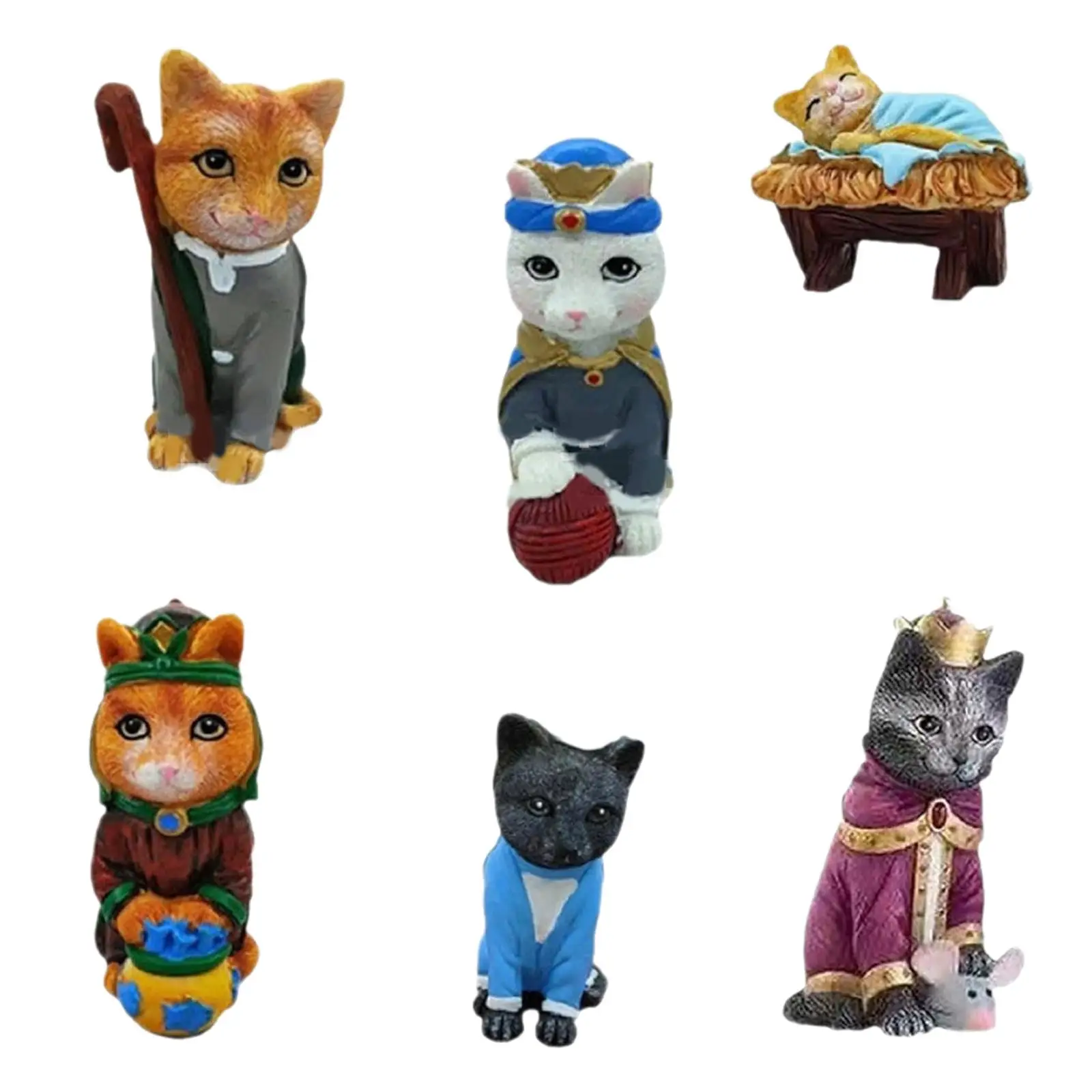 

6 Pieces Cat Figurines Resin Craft Tabletop Desktop Ornament Animal Sculptures for Lounging Room Shelf Fireplace Cabinet Bedroom