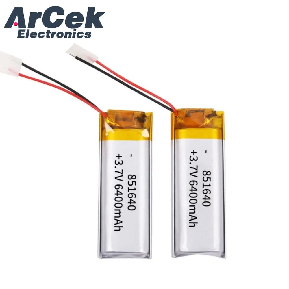 

2 шт. 3.7V 600mAh 851640 Полимерные литиевые LiPo аккумуляторы для Bluetooth-гарнитур, косметических приборов, селфи-палок, распылителей и т.д.
