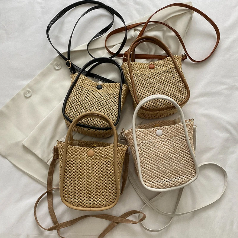

Hand-held Woven Bag Fashionable Cross-body Small Bag Simple and Popular Women's Shoulder Mobile Phone Bag Соломенная Сумка
