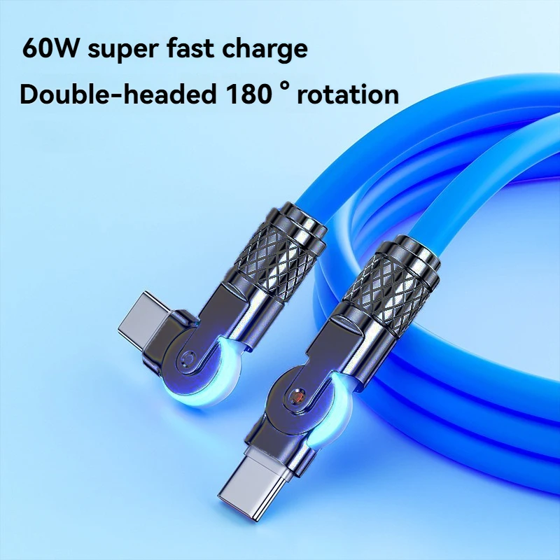 كابل USB C إلى النوع C للشحن السريع للغاية 60 وات PD، دوران كوع 180 درجة لمزامنة البيانات المتوافقة مع أجهزة الكمبيوتر المحمولة Samsung Huawei #6