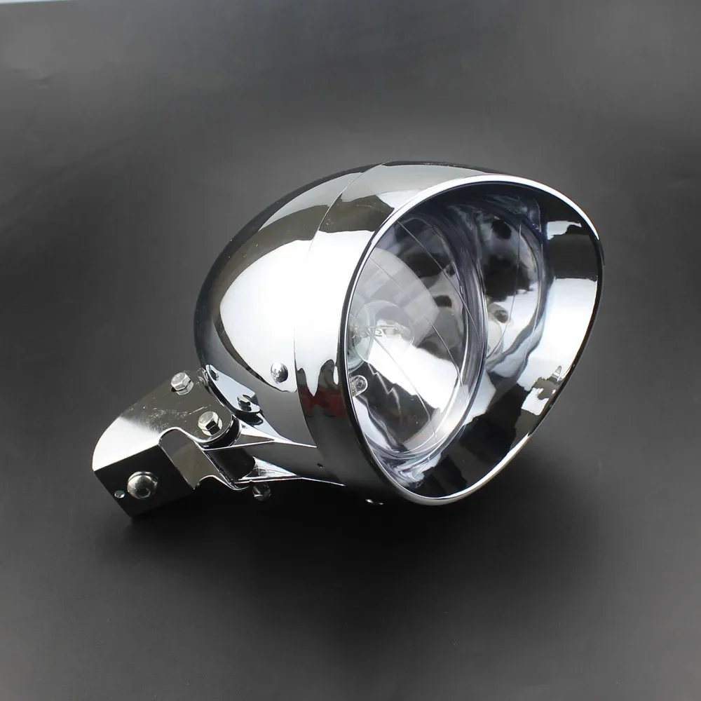 Motorcycle Universal Custom Chrome Headlight low high beam Head lights w/ mounting Bracket For Harley Honda Yamaha Suzuki