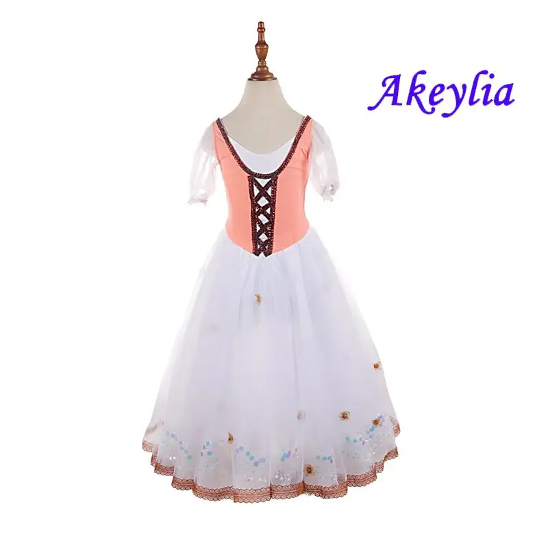 

News！Peach white Ballet Professional Romantic Tutu Dress GISELLE Ballet Costume for girls competition 5 layers of tulle JNBL182