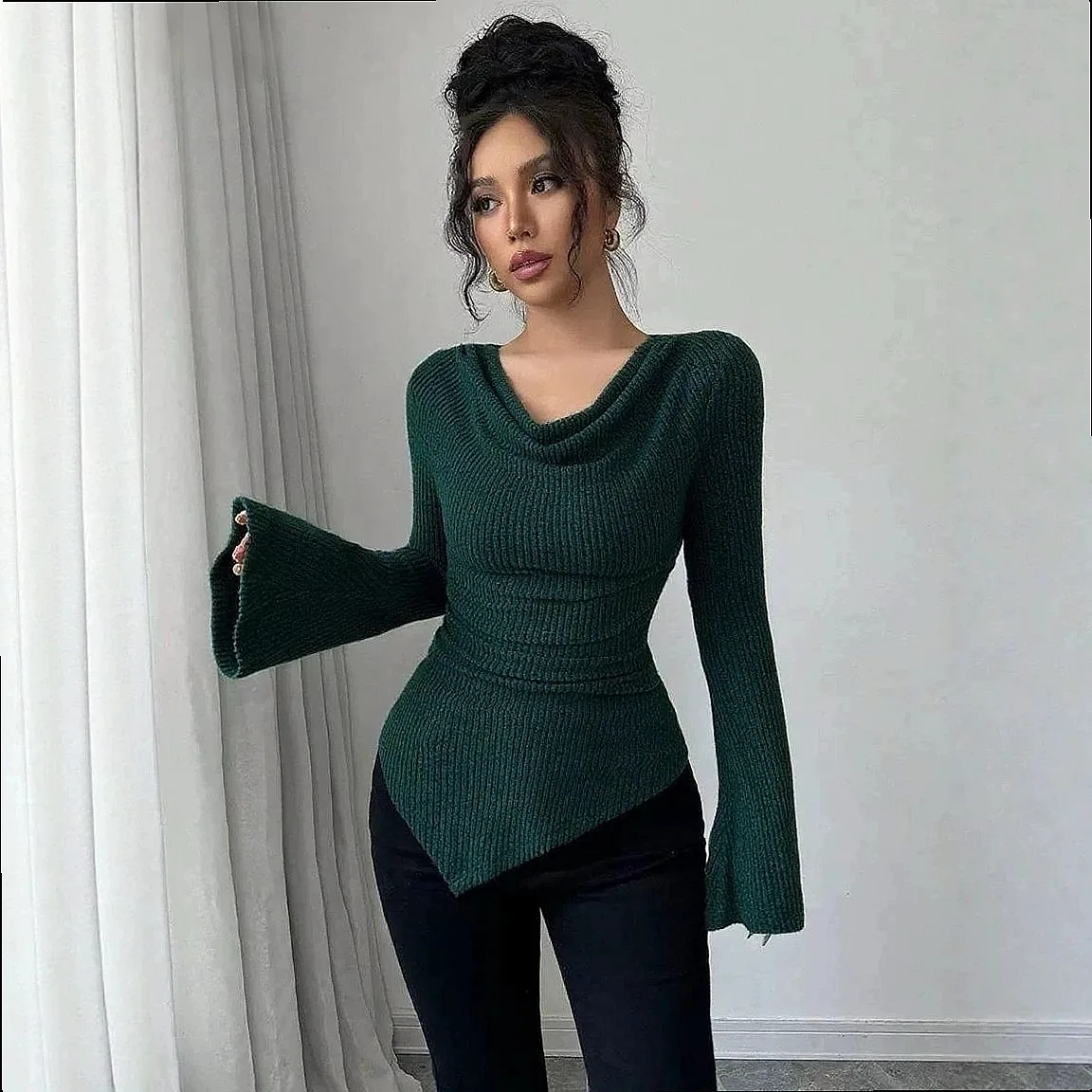 Knit Tops for Women Off Shoulder Slim Fit Long Sleeve Shirts Tops Spring Summer Knitwear Blouses