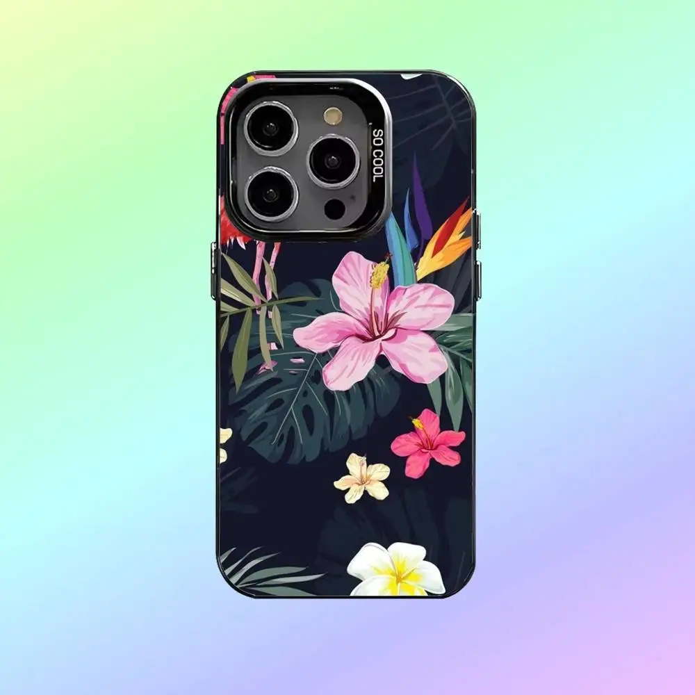 فلامنغو نمط فني جراب هاتف آيفون 17,16,15,14,13,12,11 حافظة هاتف فضية ملونة غطاء فوندا #6