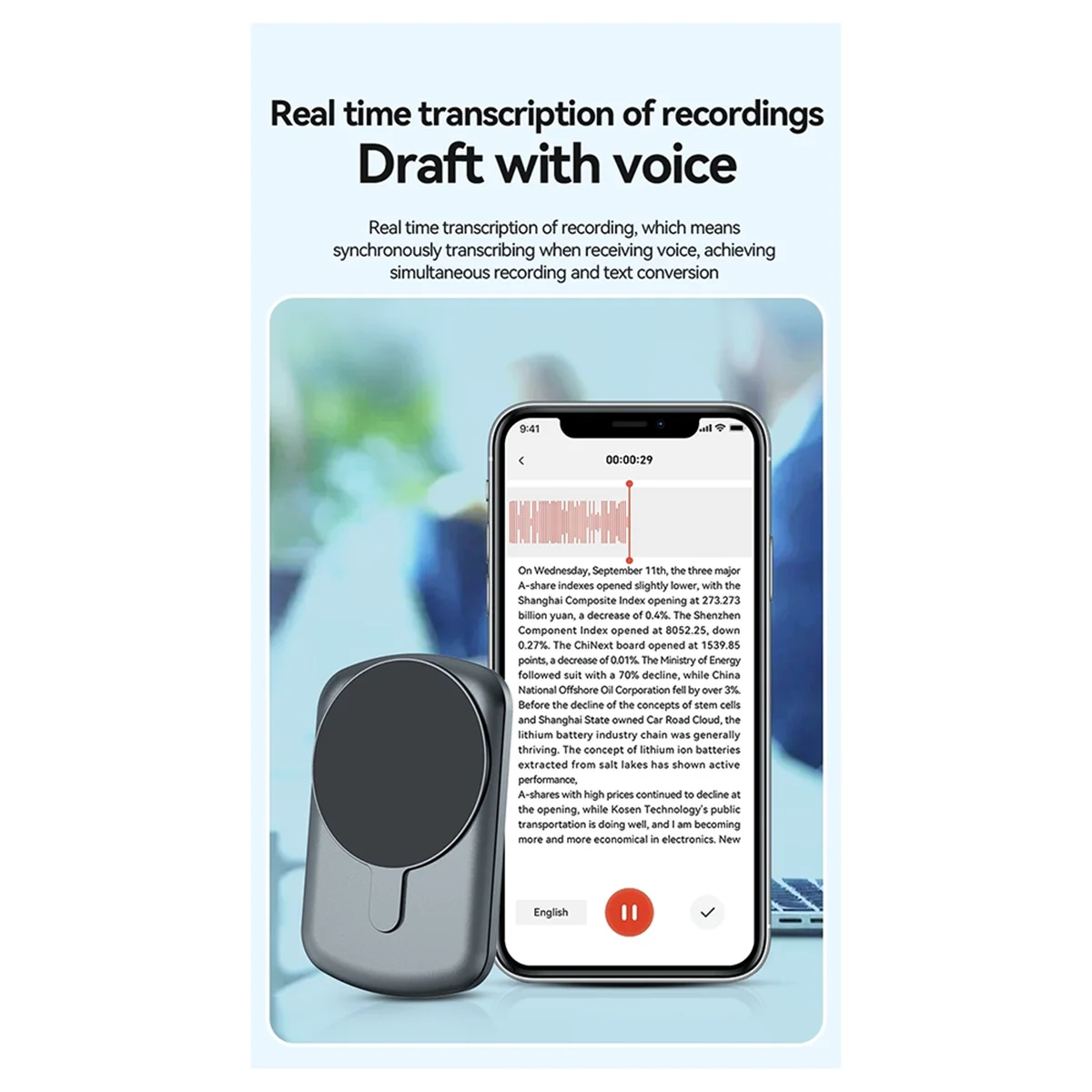 ABZW ChatGPT-4 AI مكالمة هاتفية مسجل صوت صغير Espia APP التحكم الصوتي مترجم 64GB الإملاء لنظام IOS أندرويد